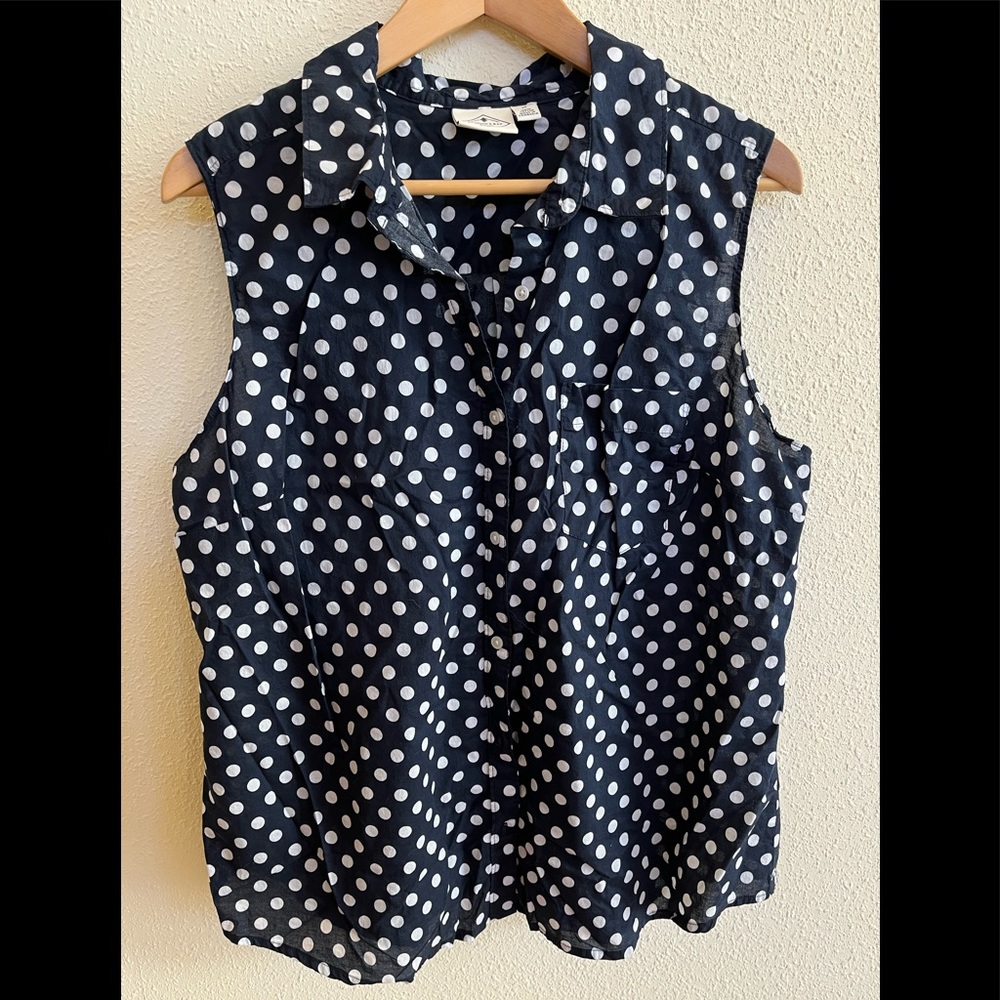 Sleeveless Navy Polka Dot Blouse - White Dot Print